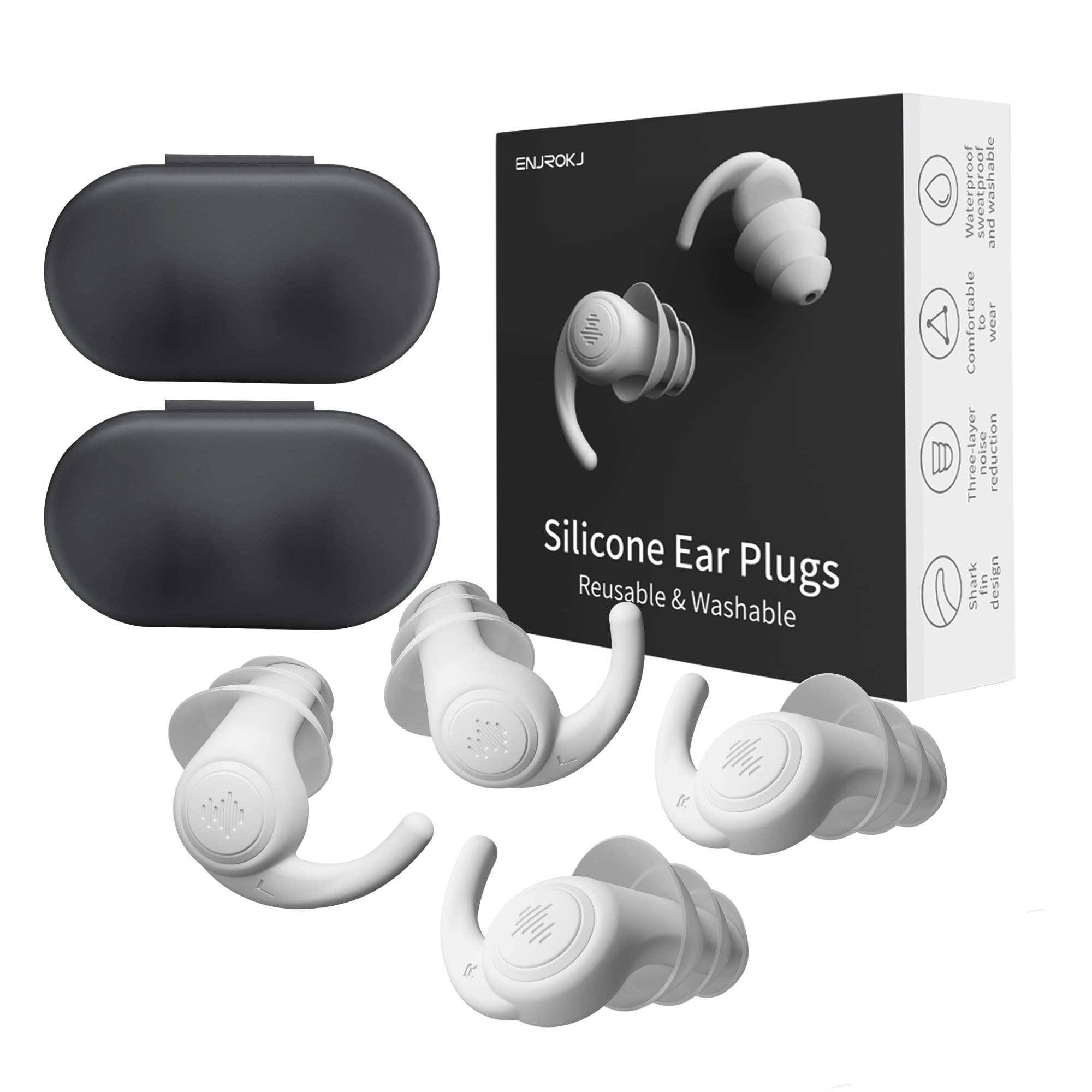 ENJROKJ Ear Plugs for Noise Cancelling Sleep,Soft Comfortable Silicone Hearing Protection Earplugs, Reusable Washable Earplugs f