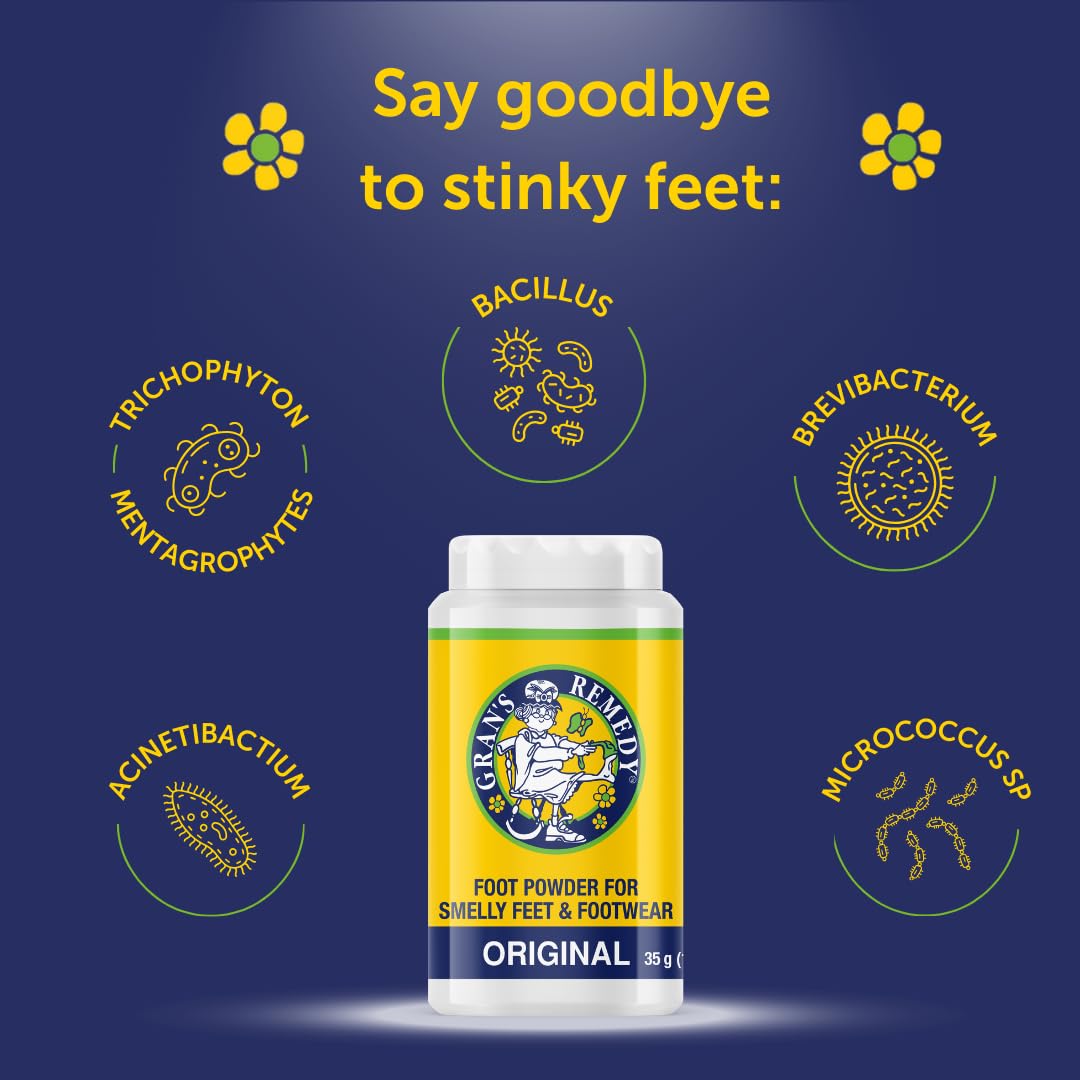 Grans Remedy Natural Shoe Deodorizer and Foot Odor Eliminator Powder for Men, Women, and Kids, Absorb Sweat and Moisture, Neutr