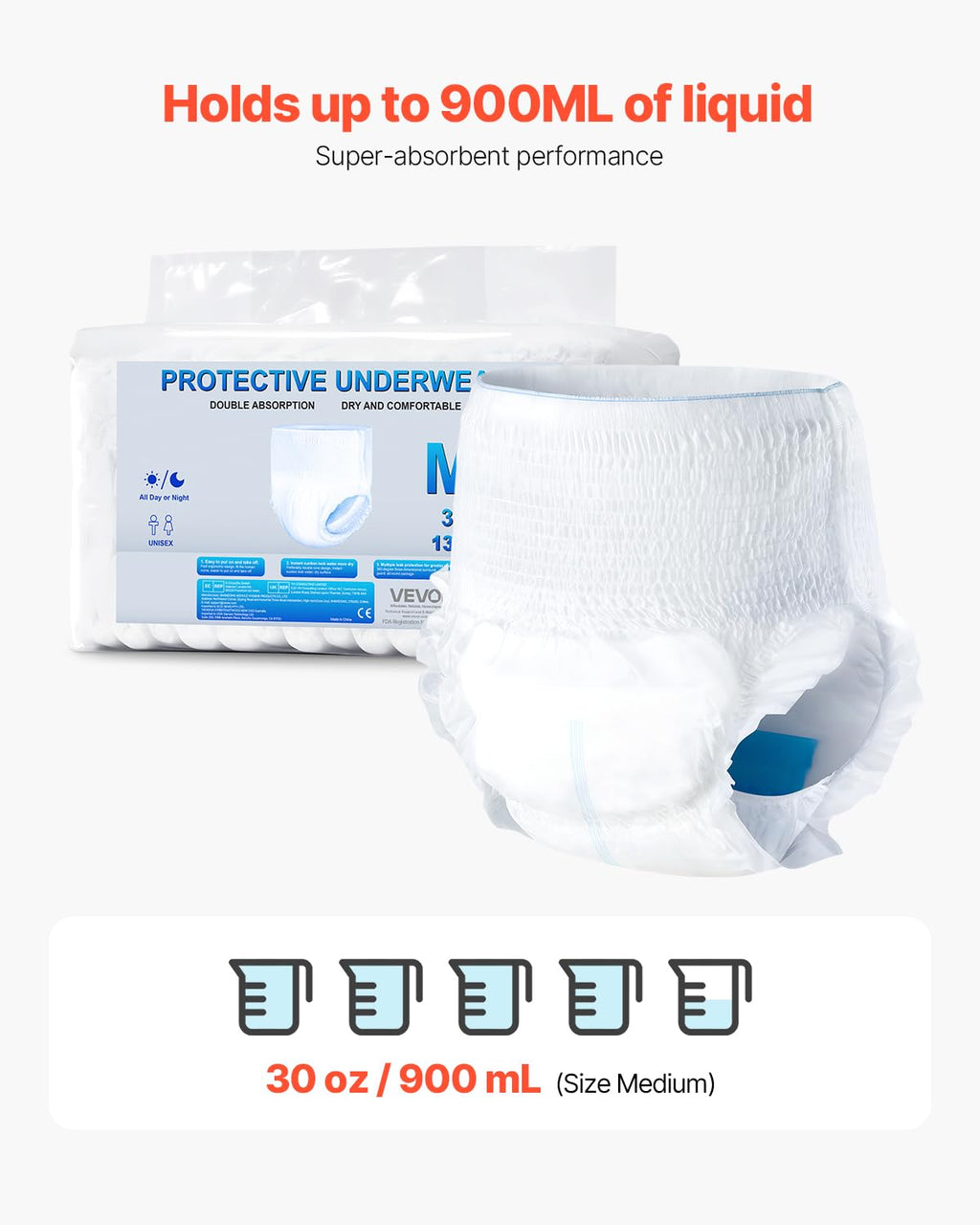 VEVOR Adult Incontinence Underwear, High Absorbent Protective Underwear for Men & Women, Disposable Adult Pull-ups Diapers with