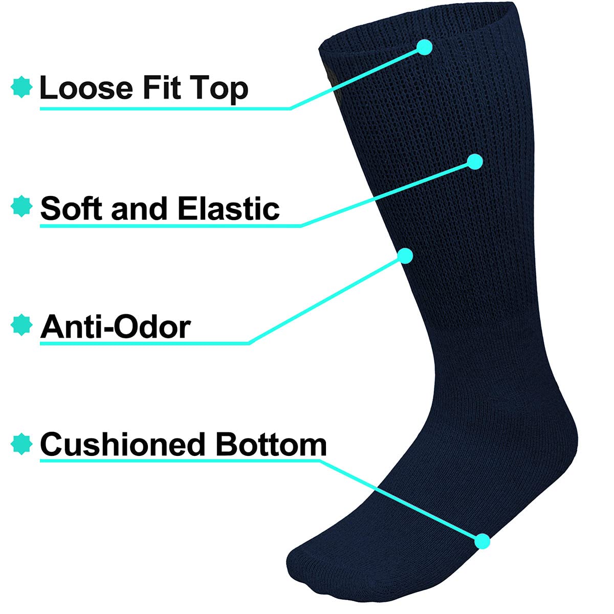 Falari Physicians Approved Diabetic Socks Crew Unisex 3, 6 or 12-Pack (13-15, 12 Pairs Navy)