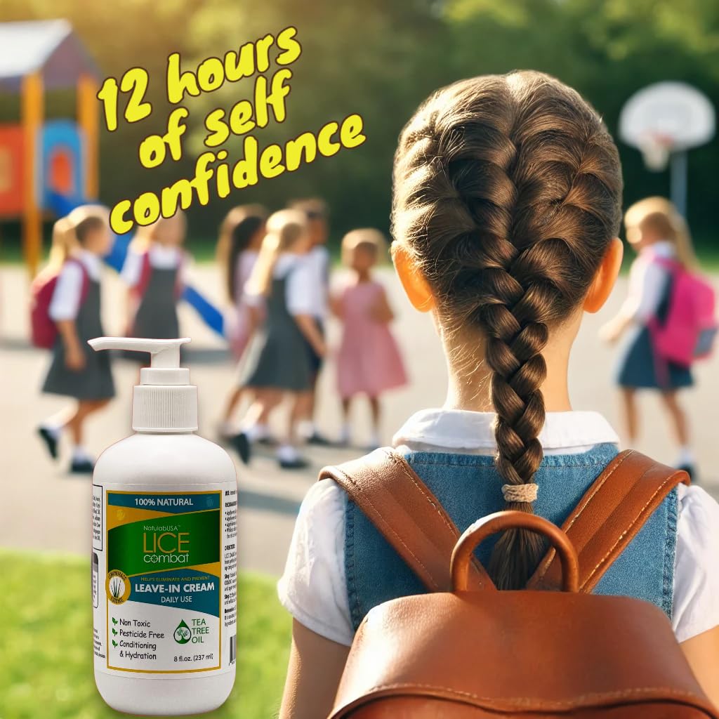 NatulabUSA Lice Combat Leave-in Cream. All-Natural Lice Treatment, Helps Prevent Lice Occurrences. Works Great on Lice, Super Li