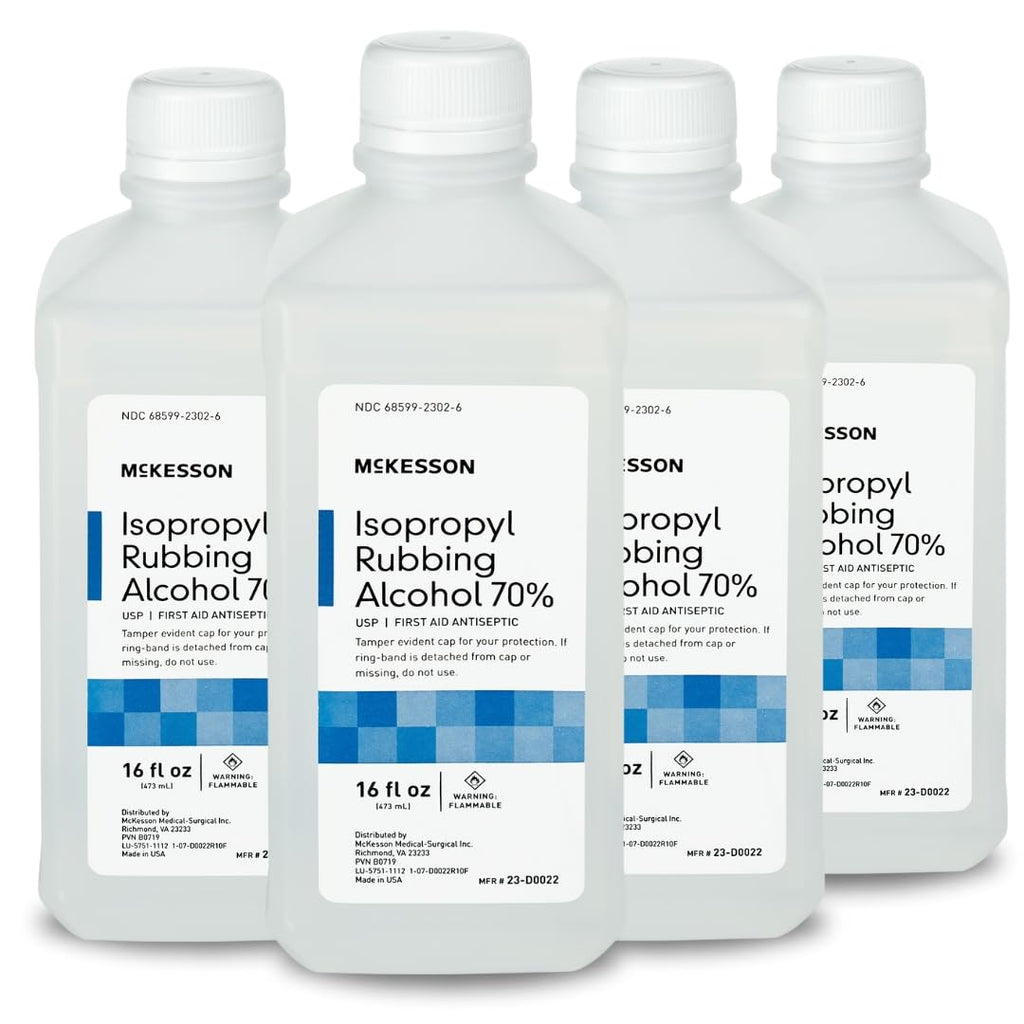 McKesson Isopropyl Rubbing Alcohol 70% [4 Count] USP First Aid Antiseptic, 16 oz