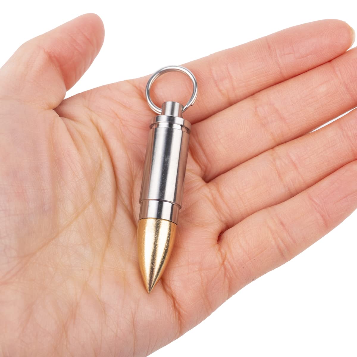 NHDT SW801 Keychain Pill Holder, Portable Brass and Titanium Waterproof Pill Box Container for Purse or Pocket or Necklace, Mini