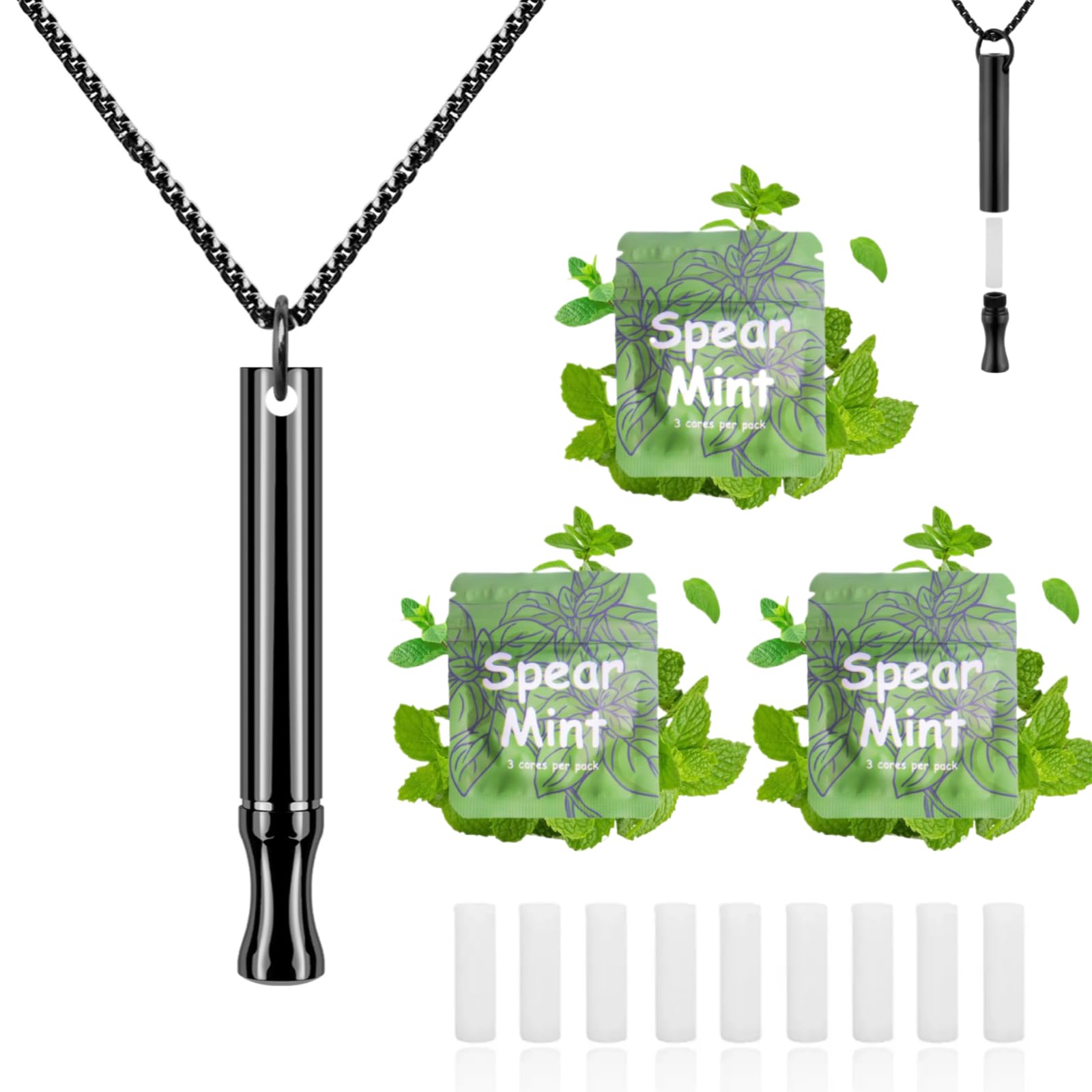 LAMKHOO Breathing Necklace to Quit Smoking and Vaping with Refillable Mint Pods Stop Smoking Aids Fidget Necklace for Anxiety Re
