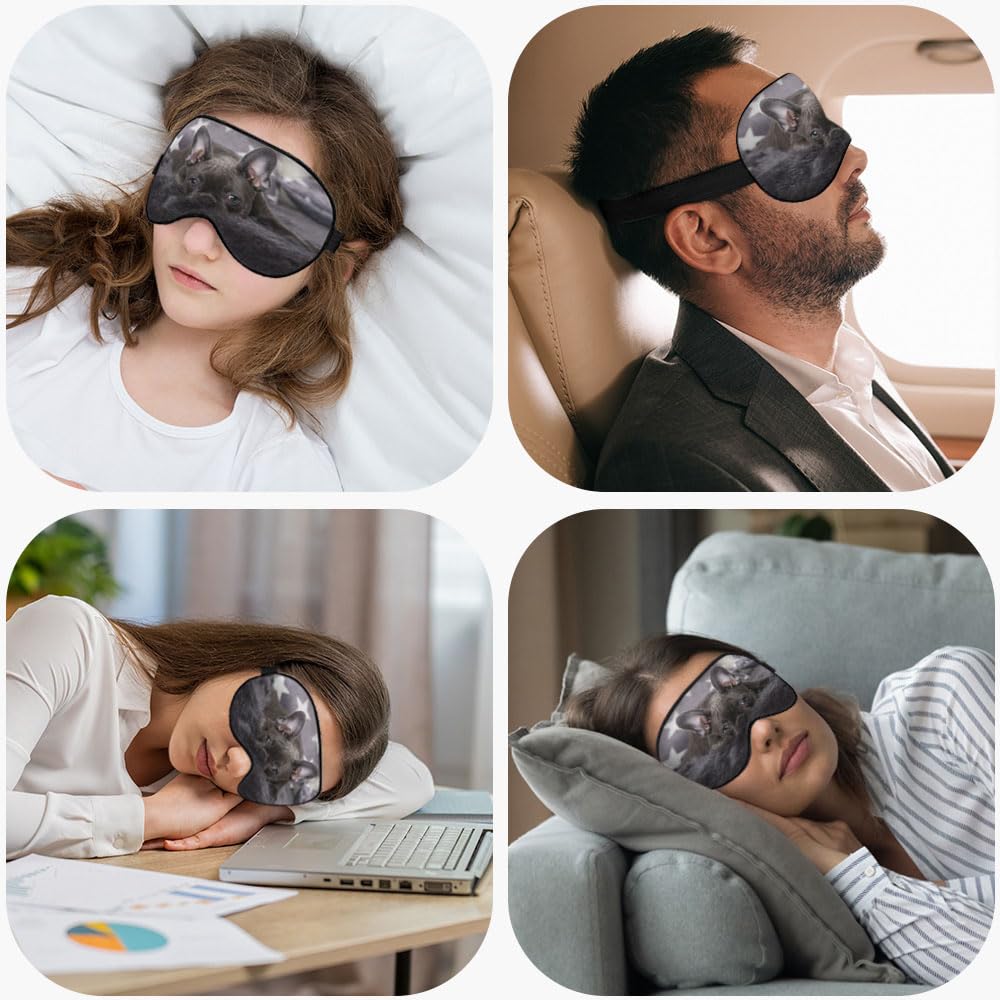 NOHSHE French Bulldog Silk Eye Mask Sleep Mask Puppy Grey Cute Dog Animal Eye Mask with Adjustable Strap Lightweight for Women W