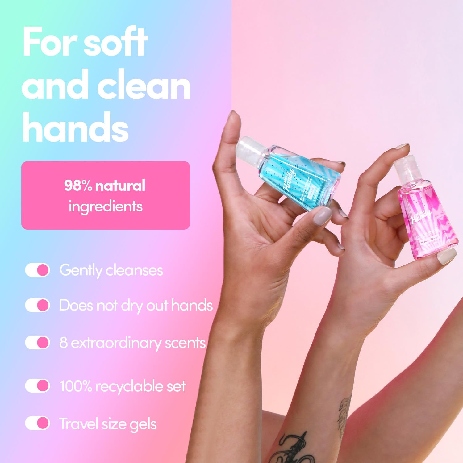 Merci Handy - Rainbowtiful Hand Sanitizer - Scented Hand Gel - 1.01 Fl Oz x8 - Travel Kit