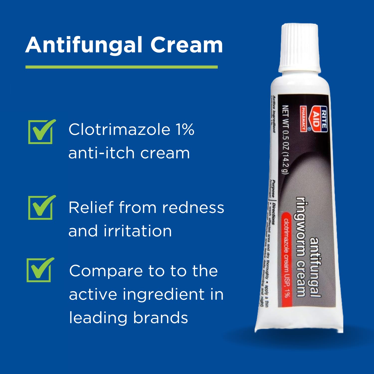 Rite Aid Antifungal Ringworm Clotrimazole Cream, 0.5 oz (15 g) | Antifungal Cream | Jock Itch Treatment | Anti Fungal Skin Cream