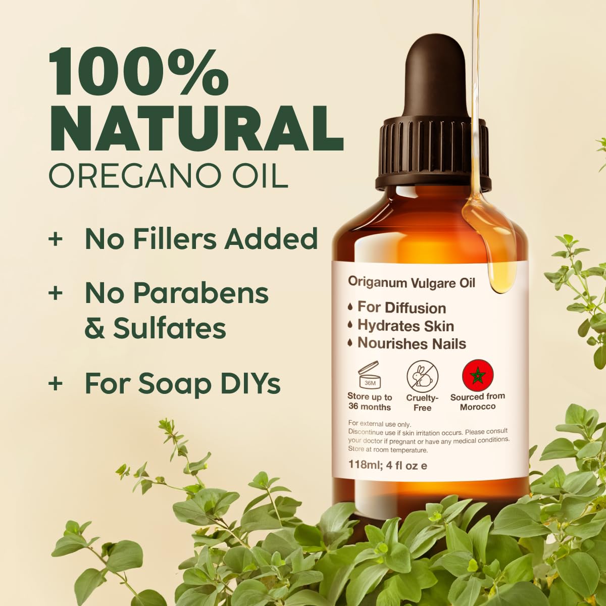 Kukka Oregano Essential Oil for Skin - 4 Fl Oz - 100% Pure Natural, Earthy & Herbaceous Scent, for Diffuser, Nails, Candle & Soa