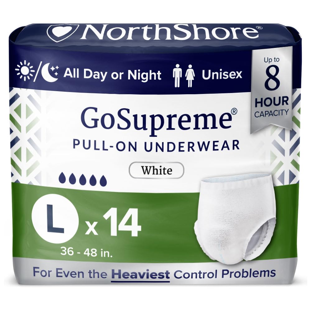 NorthShore GoSupreme Pull-On Incontinence Underwear for Men and Women, Large, Pack/14