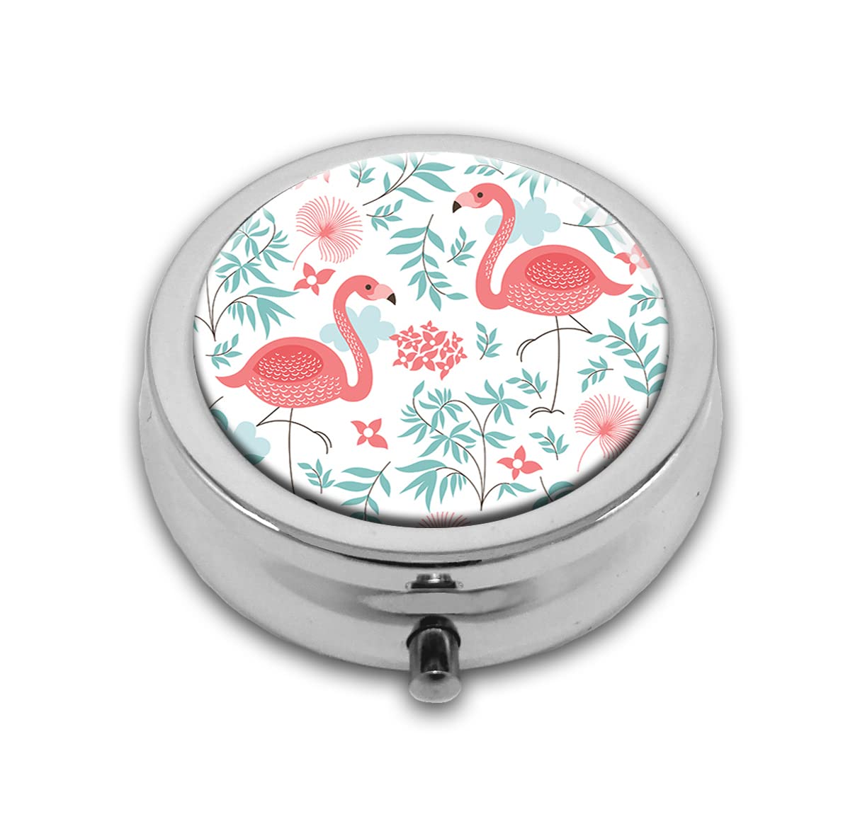 Vintage Floral Pill Box Purse Pocket Small Round Silver Pill Case Decorative Box Metal Medicine Vitamin Pill Organizer Portable 