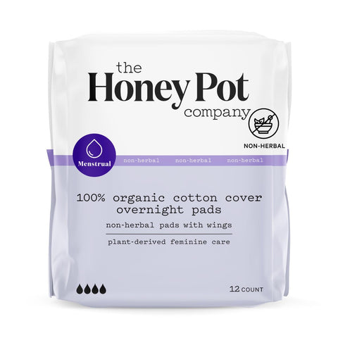 The Honey Pot Company - Non-Herbal Overnight Pads with Wings - Organic Pads for Women - Cotton Cover, and Ultra-Absorbent Pulp C