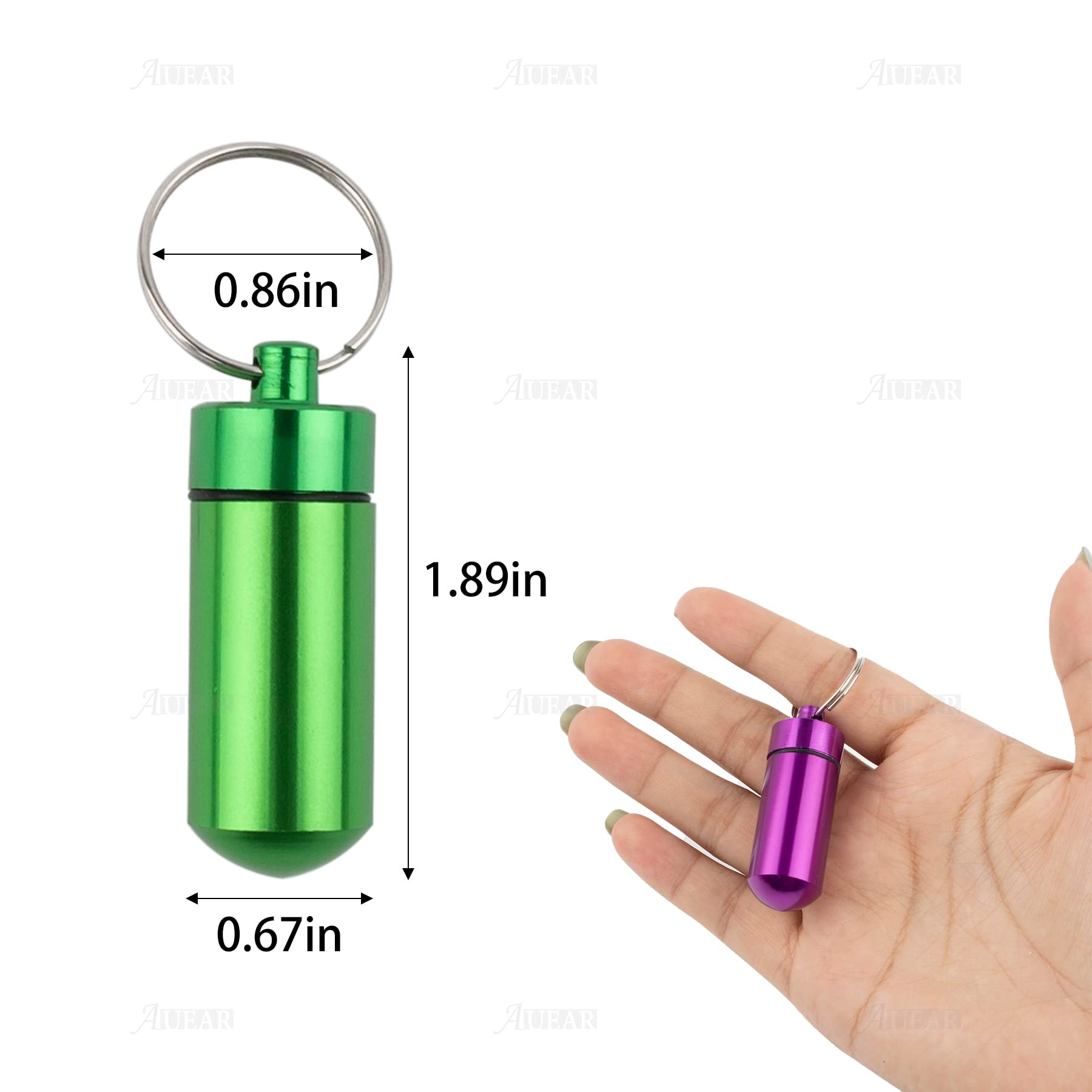 AUEAR, 15 Pack Mini Pill Box Keychain Waterproof Aluminum Container Tube for Outdoor Camping Travel