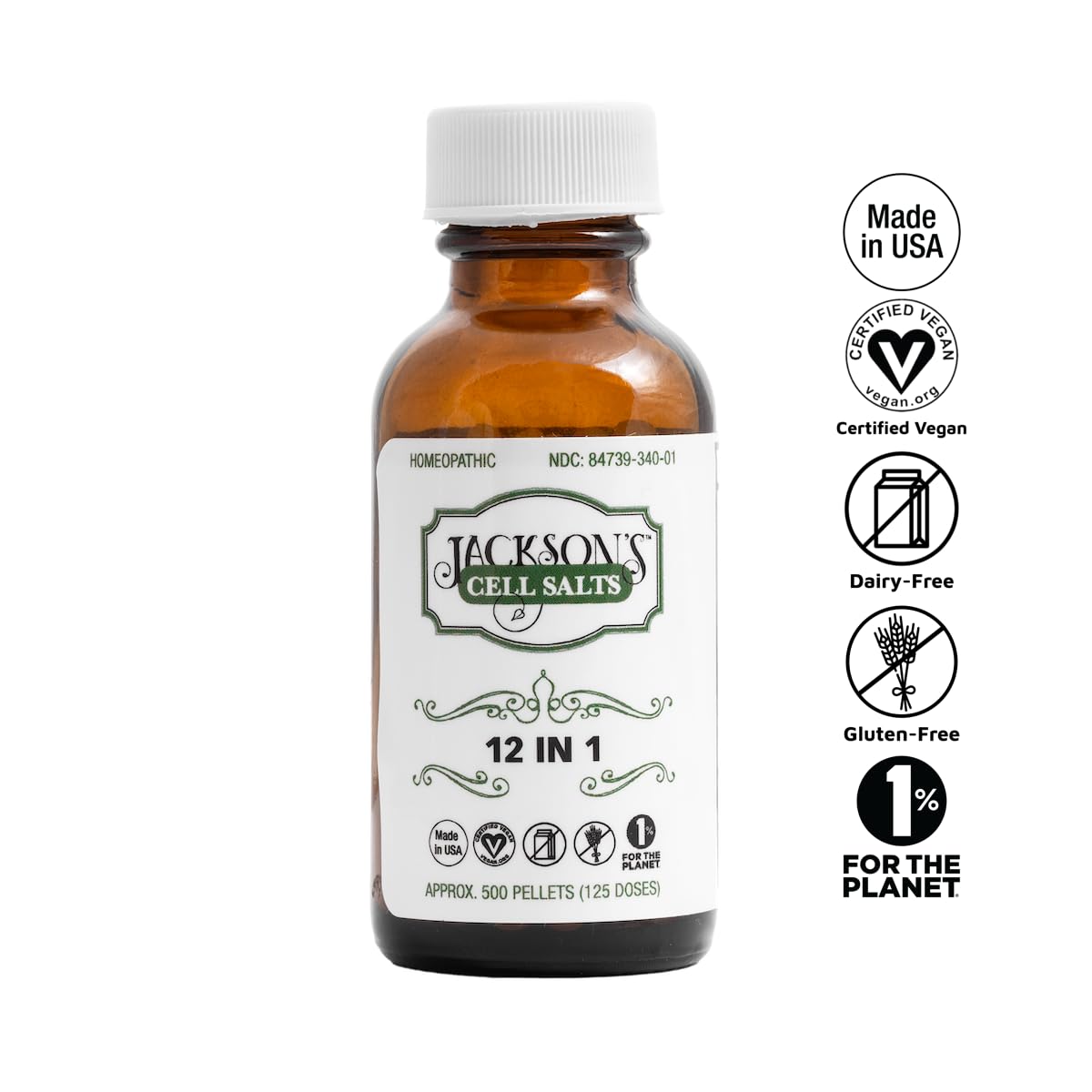 Jacksons 12-in-1 Cell Salt (500 Pellets of Size 30) - Certified Vegan, Lactose-Free All 12 Cell Salt Combination