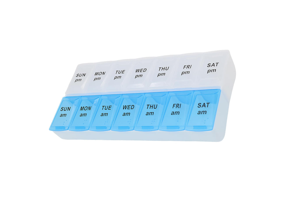 7 Day Weekly Pill AM PM Organizer, ShysTech Large Pill Case Pill Box for Pills/Vitamin/Supplements/Medication (Blue/White)