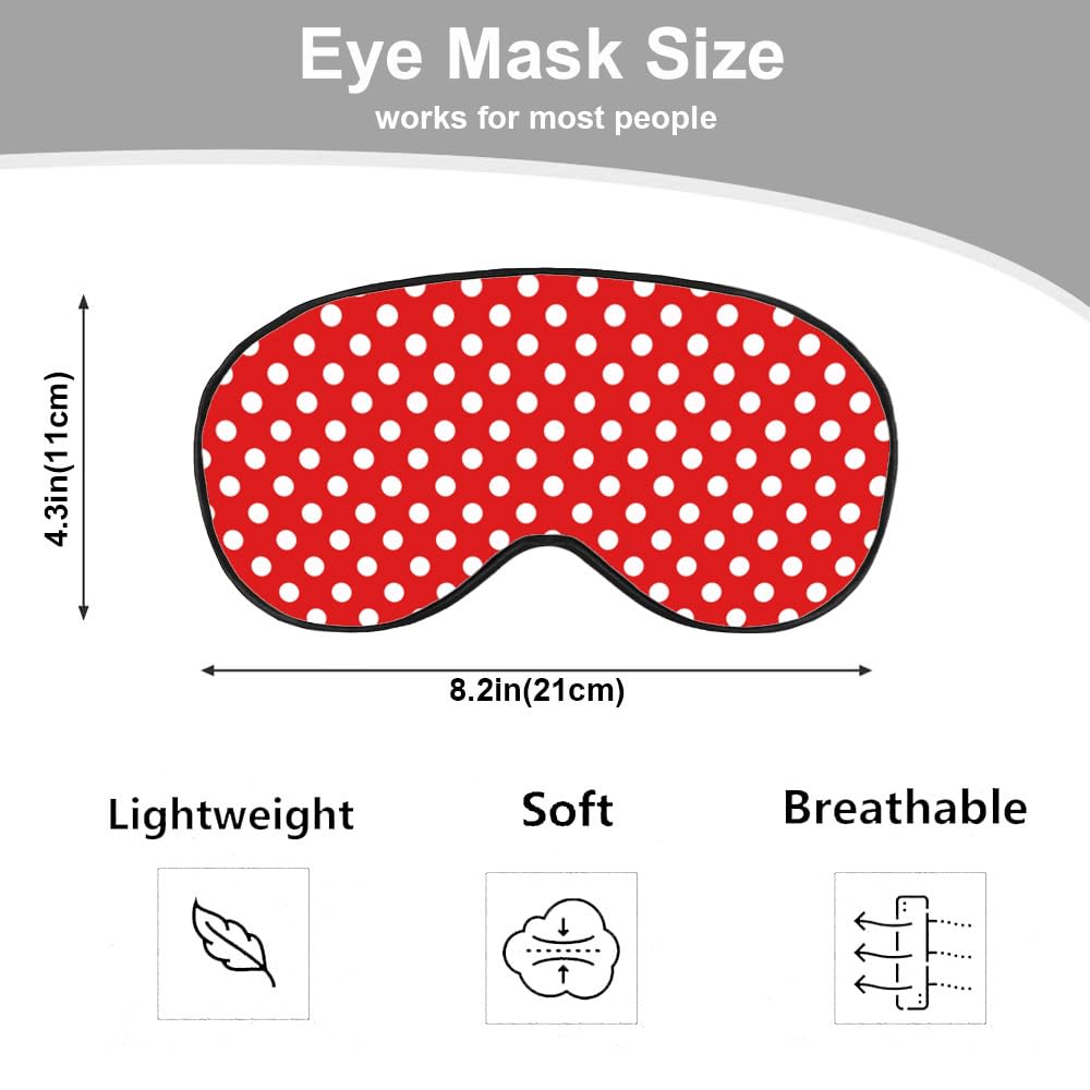 NOHSHE Polka Dot Sleep Mask Eye Mask White Dots Red Classic Retro Sleep Mask Light Blocking Adjustable Smooth Soft Eye Masks for