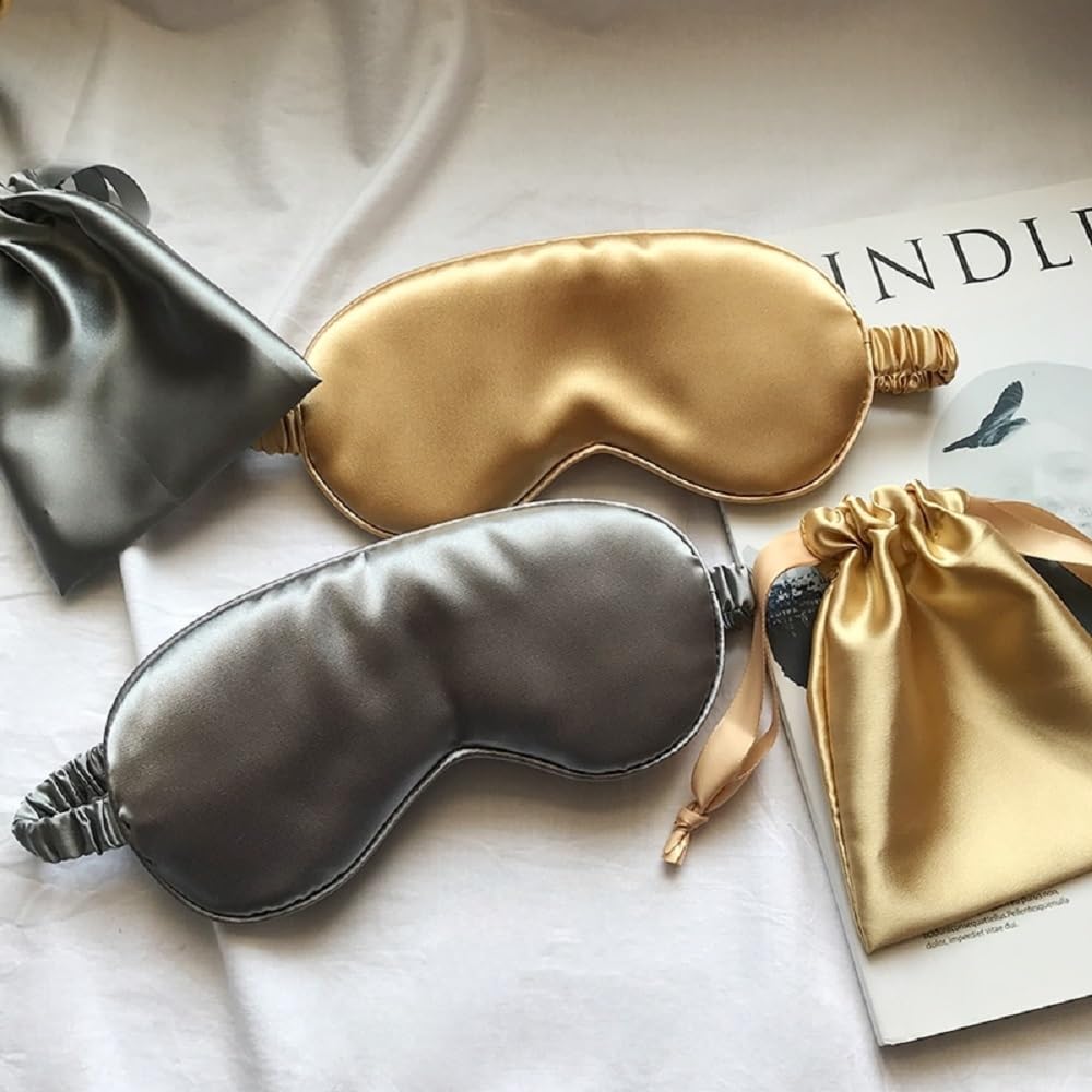 LCBD Silk Satin Sleeping Eye Mask, Silvergrey Sleep Eye Mask Night Blindfold for Women and Men, Soft Breathable Blackout Eyeshad