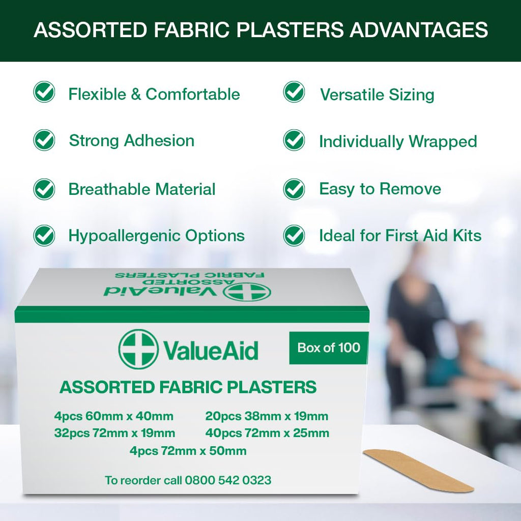 Value Aid Assorted Fabric Plasters - Box of 100