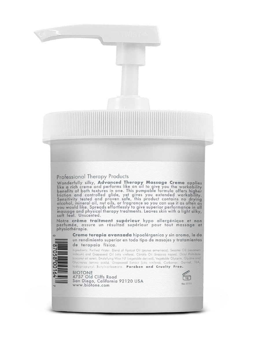 BIOTONE Advanced Therapy Massage Creme, Hypoallergenic and Fragrance-Free, Ideal Glide and Workability, Less Reapplications, Non