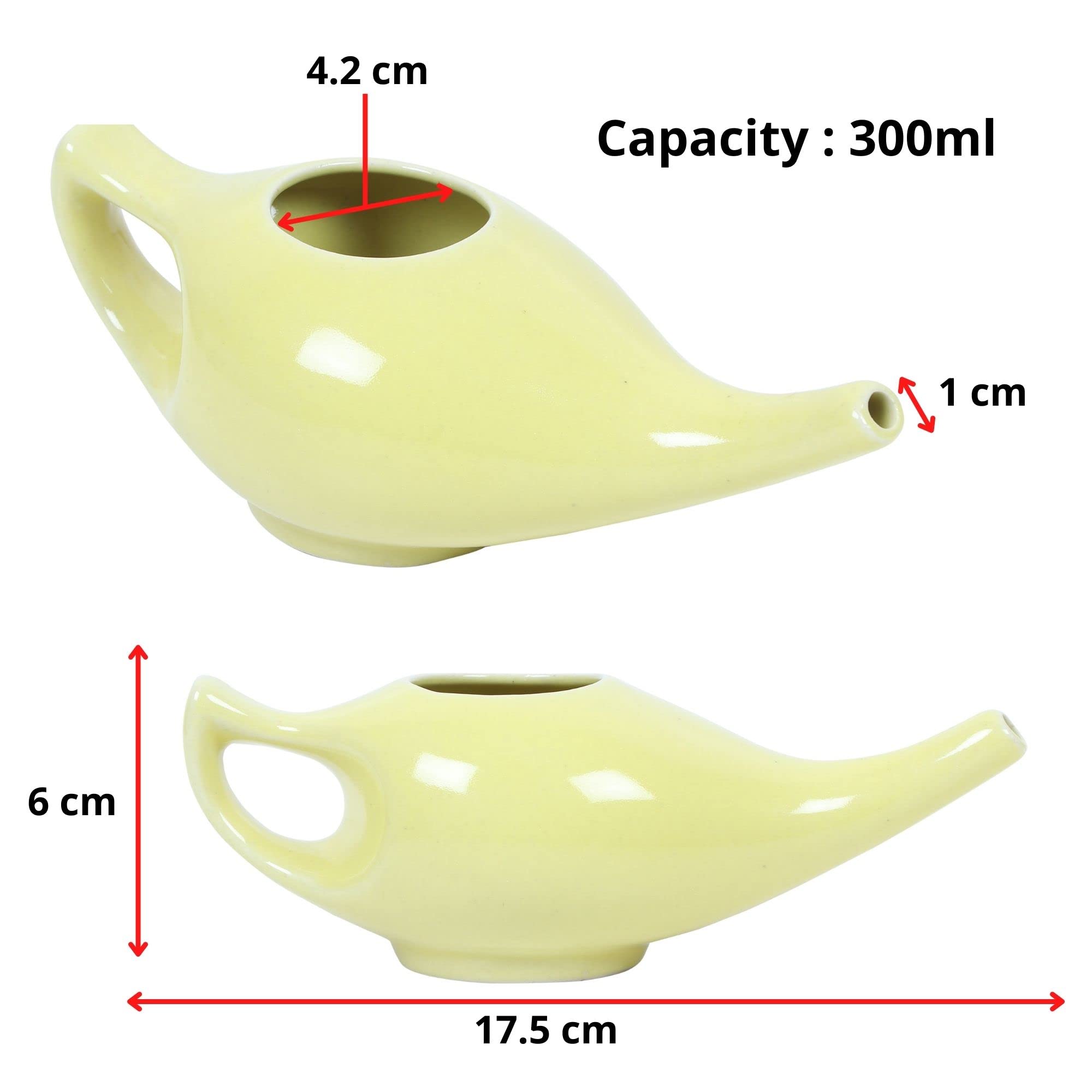 Qimacplus Leak Proof Durable Porcelain Ceramic Neti Pot with 10 Sachet Neti Salt Hold 300 Ml Water Comfortable Grip | Eco Friend