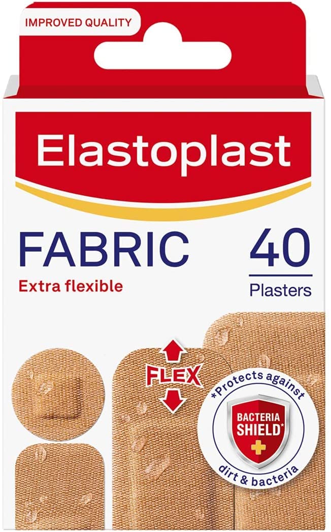 Elastoplast Extra Flexible Fabric Plaster Strips (40 Pieces), Extra Flexible Fabric Plasters, Breathable Plasters, Flexible Larg