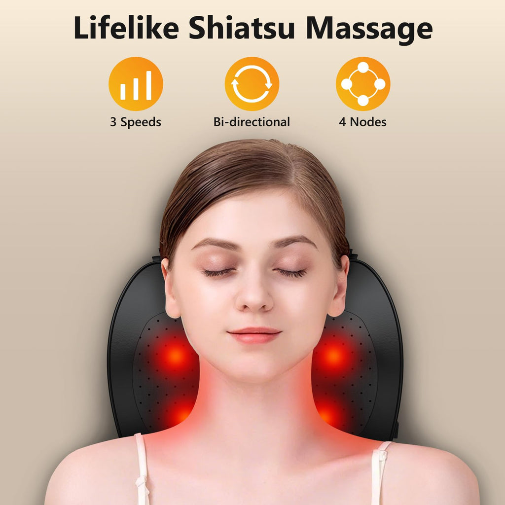 iKristin Back Massager with Heat,Shiatsu Neck Back Massager Pillow,Deep Tissue Kneading Back Massage,Massage Pillow for Shoulder
