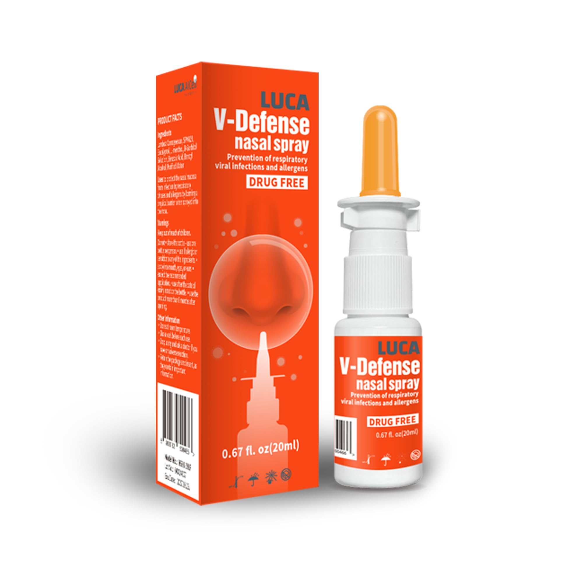 LUCA V-Defense Nasal Spray with Lamda Carrageenan, Menthol and Eucalyptol, Helps with Nasal Congestion, Moisturizes Nasal Passag