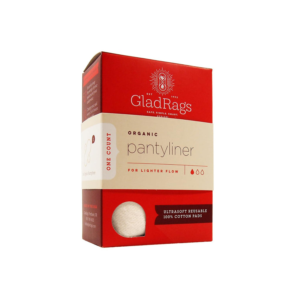 GladRags Natural Organic Undyed Cotton Reusable Pantyliner (1-Pack) - 100% GOTS Certified Organic Menstrual Pad, Washable Pantyl