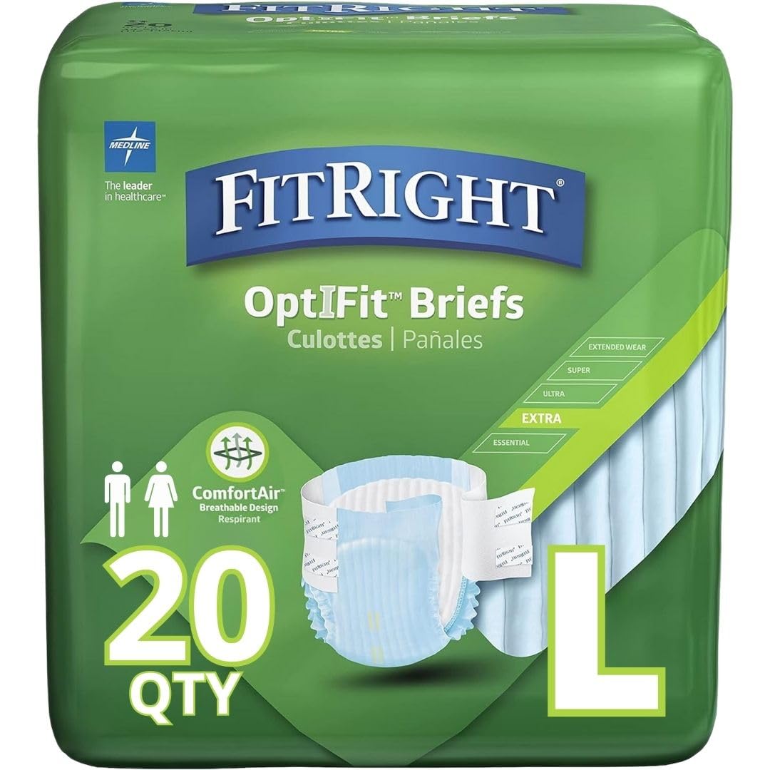 FitRight OptiFit Extra Adult Briefs, Incontinence Diapers with Tabs, Moderate Absorbency, Large, 44 to 56, 20 Count (Pack of 4)