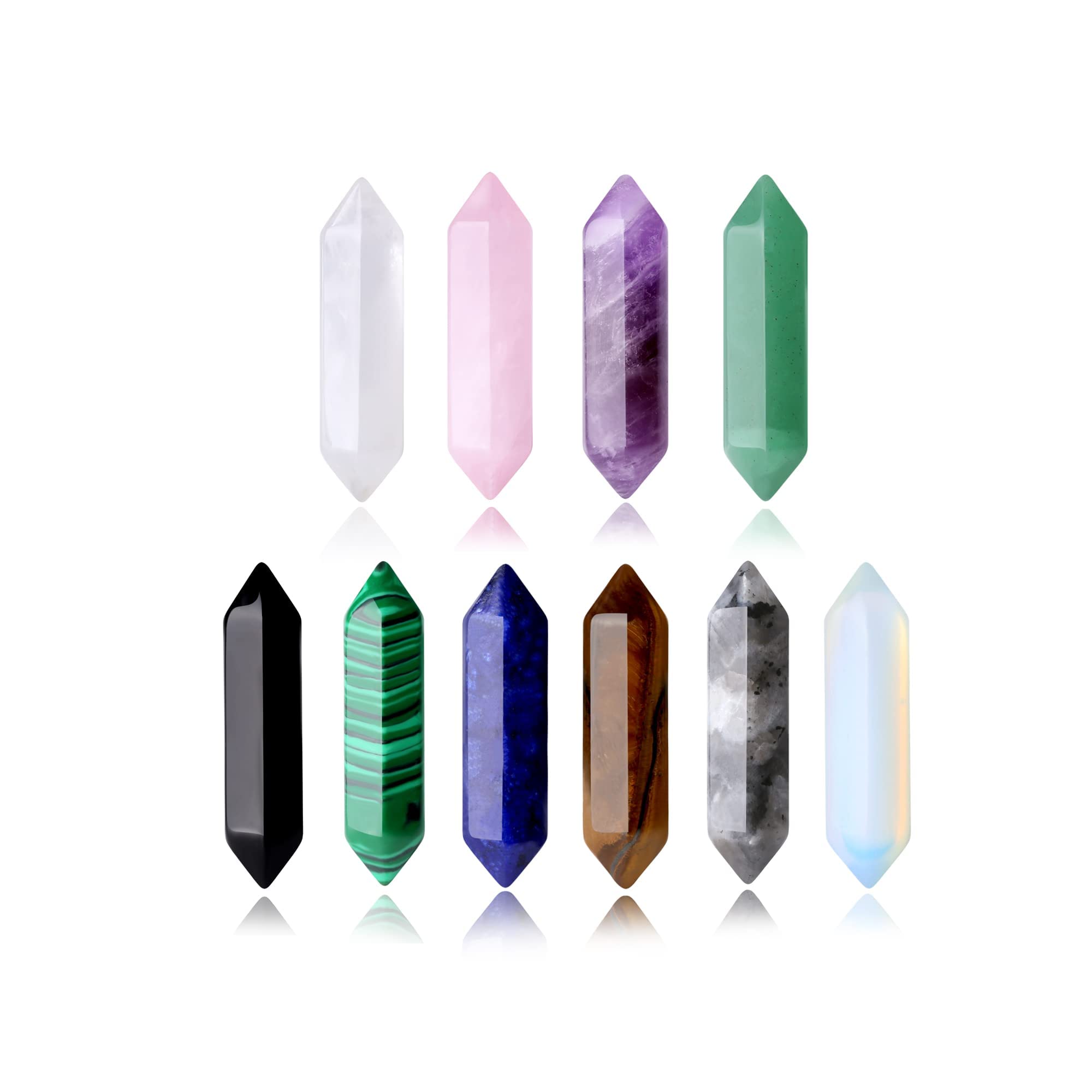 10PCS Healing Crystals Stones Sets Natural Amethyst Rose Quartz Clear Quartz Tiger Eye Reiki Gemstones Bulk Hexagonal Points Ene