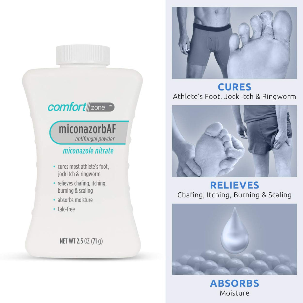 Comfort Zone Miconazorb Antifungal Powder, Talc-Free, Miconazole Nitrate 2%, For Treatment Of Athletes Foot, Jock Itch And Ring