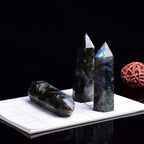 Runyangshi Labradorite Natural Healing Crystal Wands Height 2-2.4, 6 Faceted Prism Wand Reiki Chakra Stone, Natural Quartz