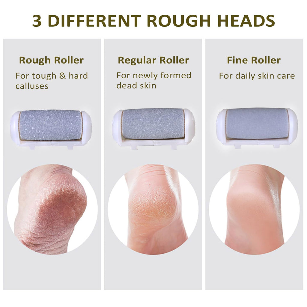 Electric Callus Remover for feet - FSA Eligible - Portable Rechargeable Electric Foot Files with 3 Heads - Pedicure Kit for Dry