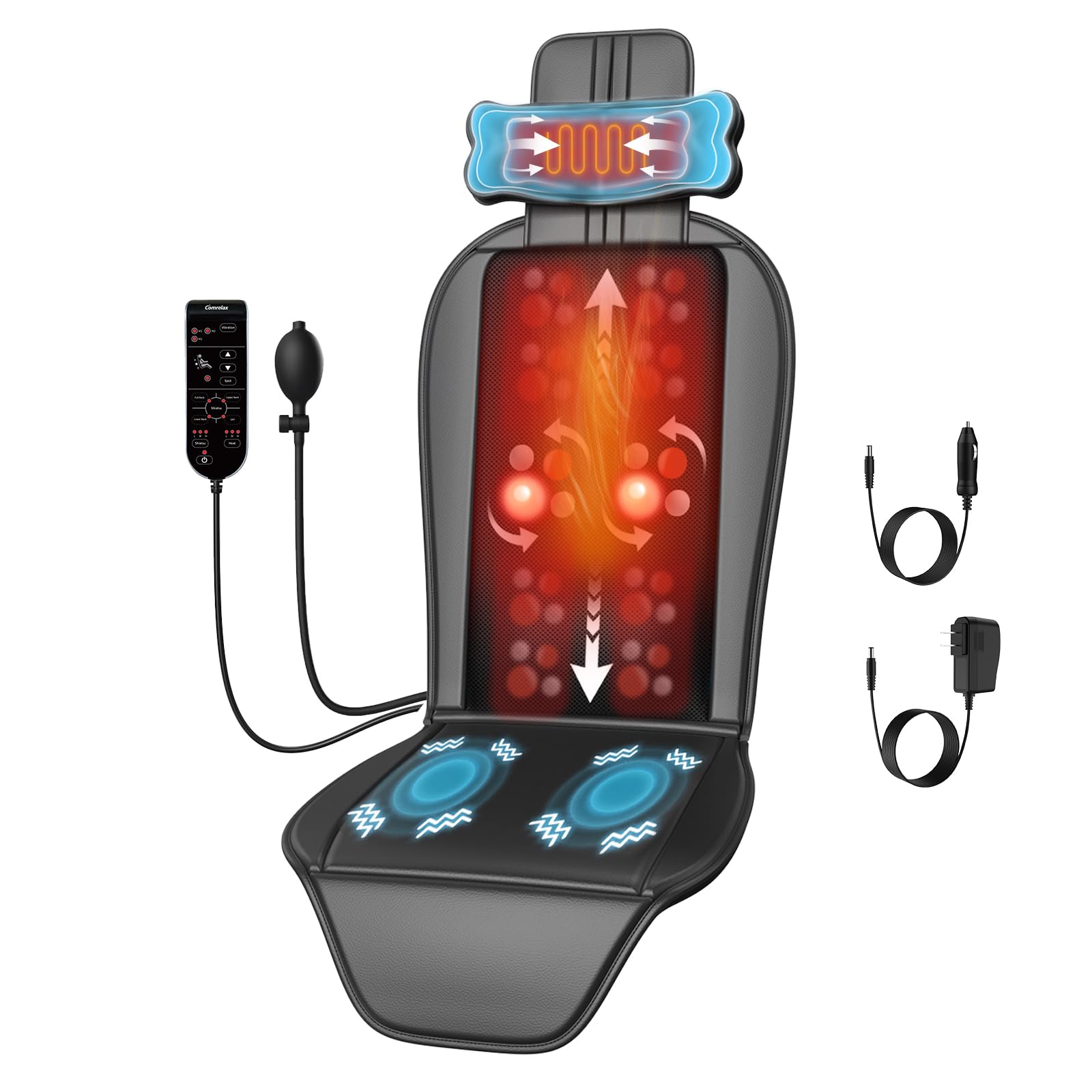 comrelax Shiatsu Back Massager with Heat, Massage Chair Pad for Full Back, Seat Massager for Office/Home,Gift for Father/Mother