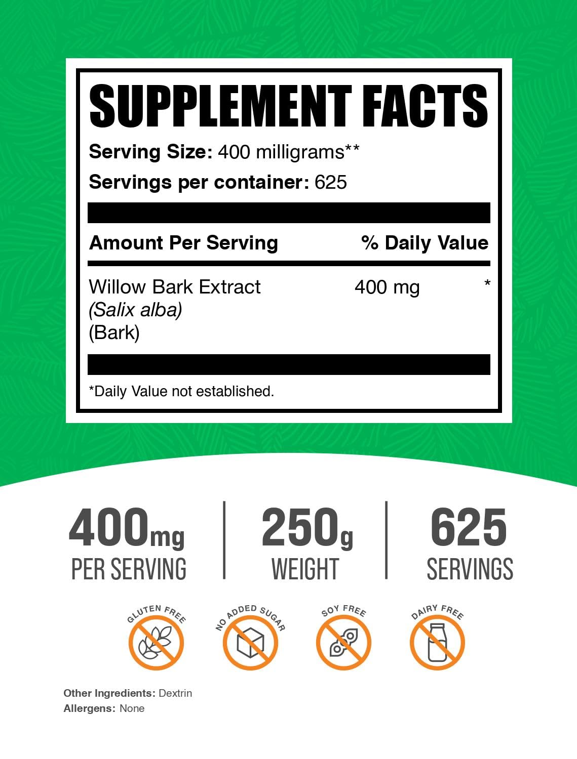 BulkSupplements.com White Willow Bark Extract Powder - Herbal Supplement Powder, White Willow Bark Powder - Gluten Free, 400mg p