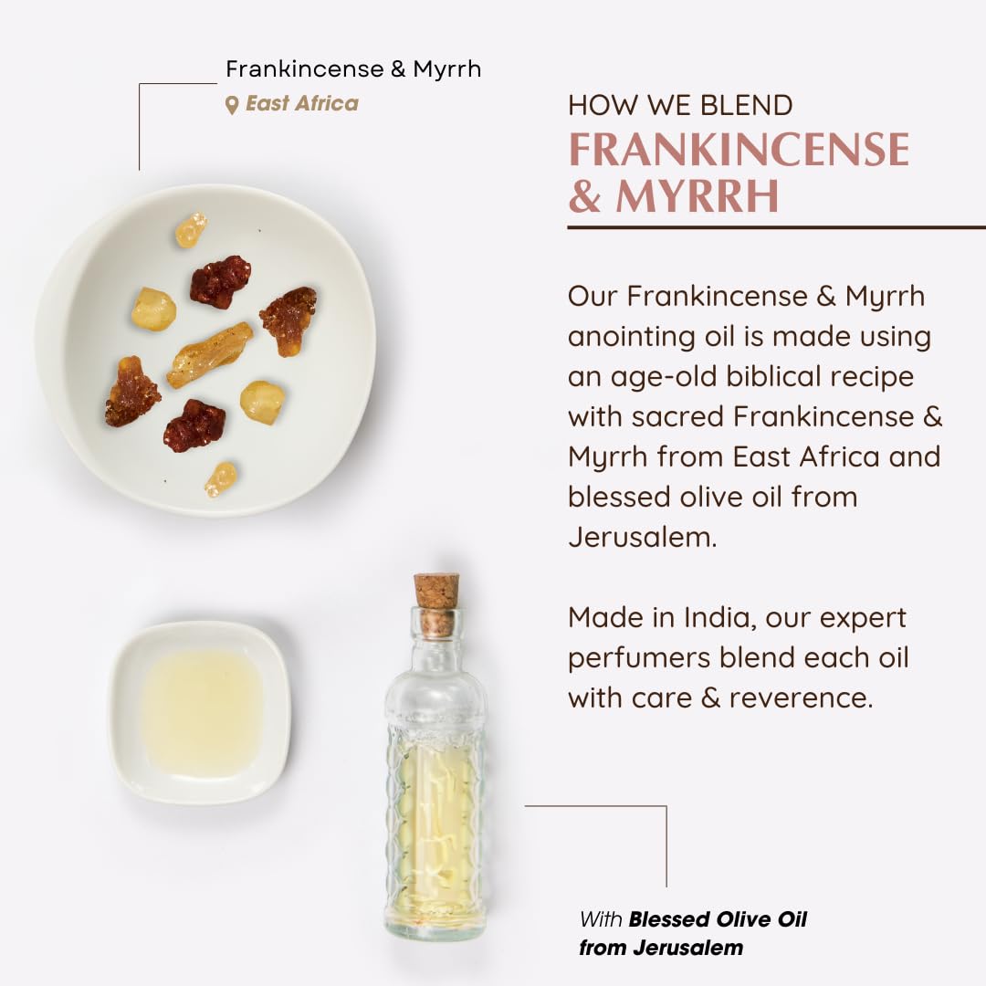 Frankincense & Myrrh Anointing Oil 9ml (0.3 fl oz.)| Blessings from The Holy Lands | Blessed Olive Oil from Jerusalem with Bibli
