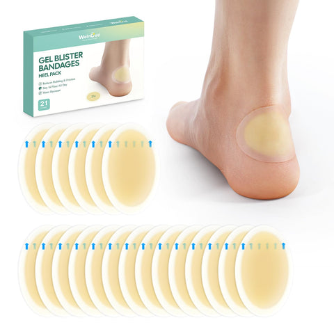 Gel Blister Bandages Hydrocolloid Bandages - Welnove 21ct Blister Cushions (Heel Pack) - Blister Bandages for Heel, Toe & Foot -