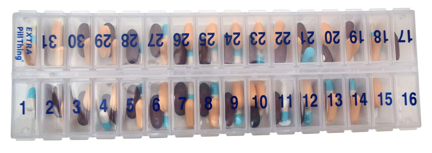 Once-a-Day Monthly Pill Organizer - Large Compartments with Removable Lid for Easy Loading - Holds 31 Days of Medications Plus E