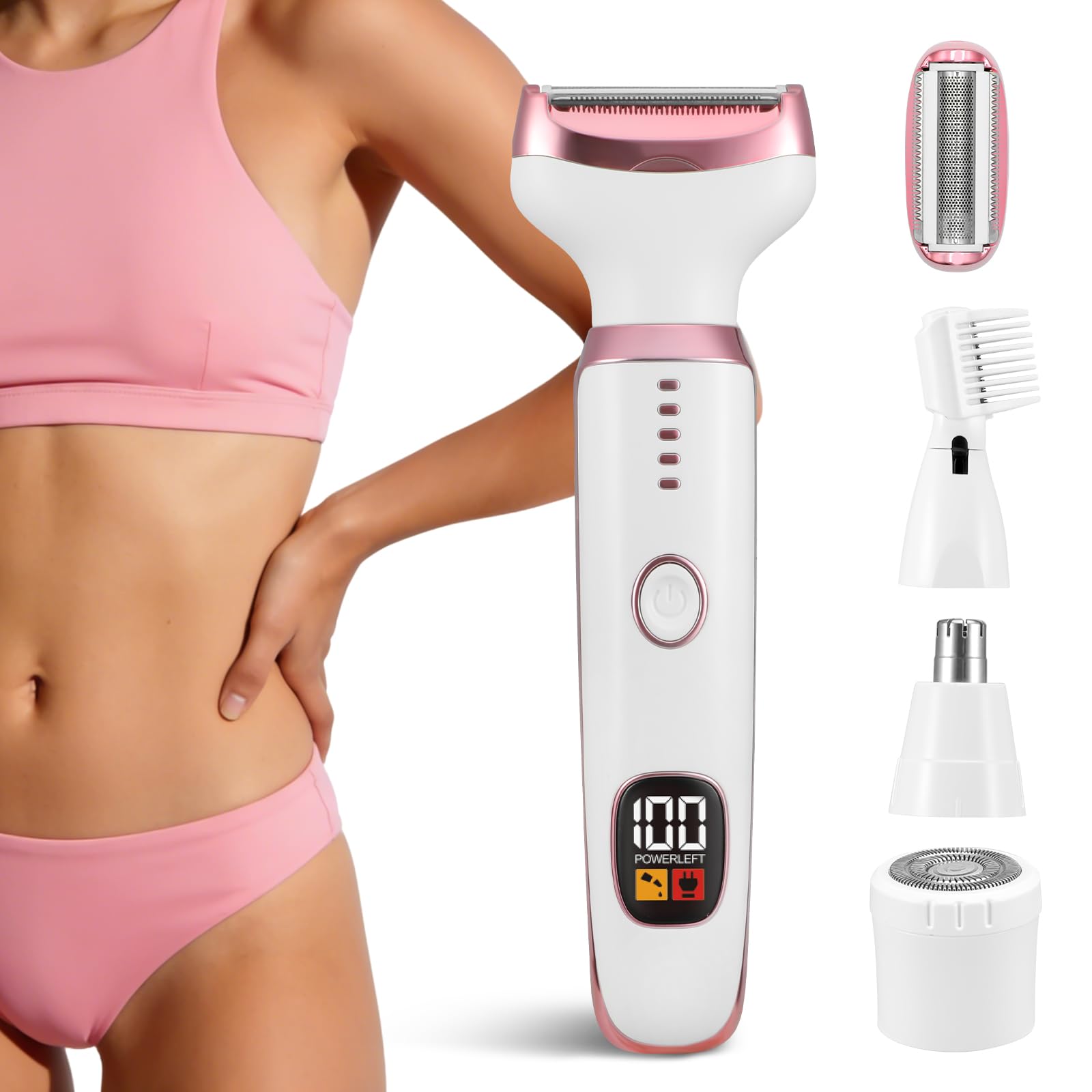Bikini Trimmer For Women Private Part 4In1 Women Body Trimmer With Led Display, Waterproof Trimmer For Lady, Rechargeable Cord