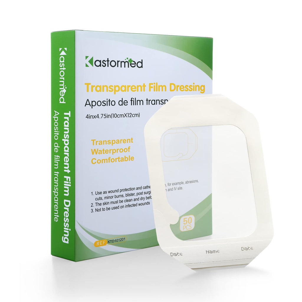 Transparent Film Dressing 4 x 4.75, 50 Packs, Waterproof Wound Cover Bandage, Post Surgical Shower or Tattoo Aftercare Banda