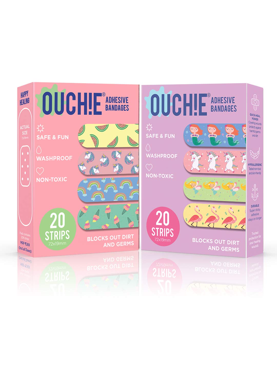 Aya Papaya Ouchie NonToxic Printed Bandages Double Combo (40 Pack)  Pink & Lavender