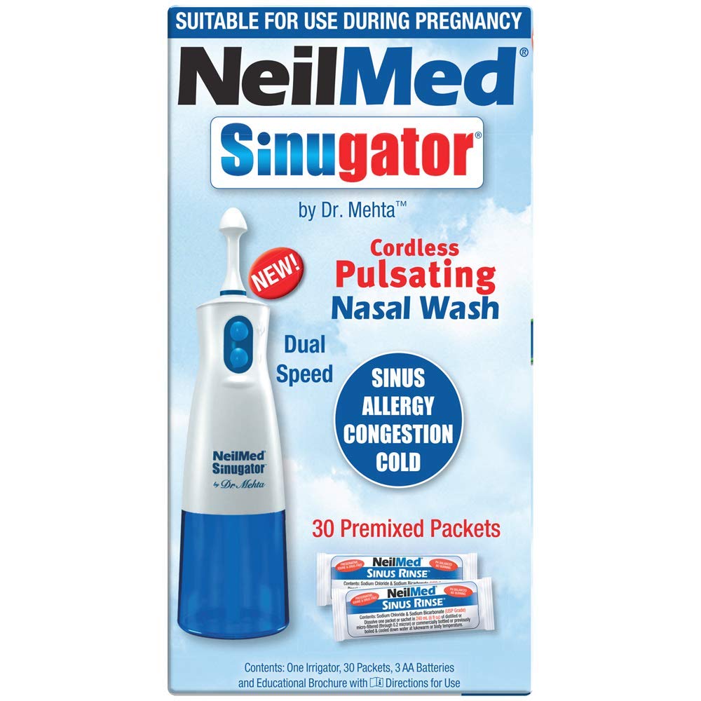 NeilMed Sinugator Cordless Pulsating Nasal Wash with 30 Premixed Packets