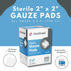 Dealmed 2 x 2 Sterile Gauze Pads (100 Count) Disposable and Individually Wrapped Medical Gauze Pads, Wound Care Product for Firs