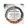 TUBIANCA Triple Protection Tiger Eye, Black Tourmaline, and Hematite Bracelet, Strength, Protection & Balance for Men & Women, G
