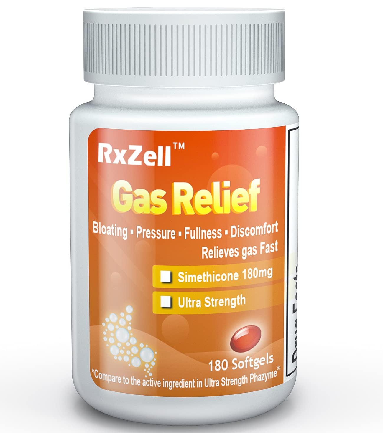 RXZELL Gas Relief, Ultra Strength Simethicone 180mg, 180 Softgels - Anti Flatulence Relieves Gas Fast, Bloating Aid, Stomach Dis