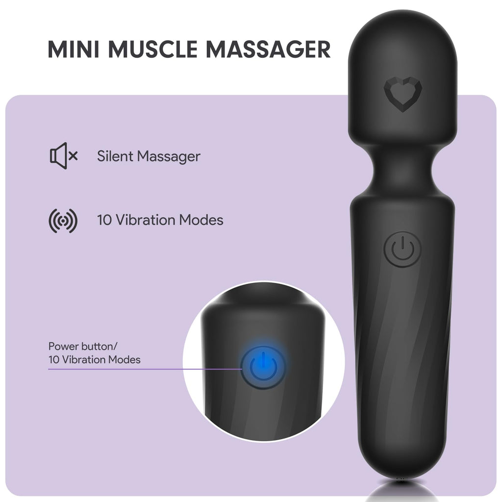 MANFLY Portable Travel Massage Tool, 10 Modes Rechargeable Waterproof Mini Neck Muscle Massager (Deep Black)