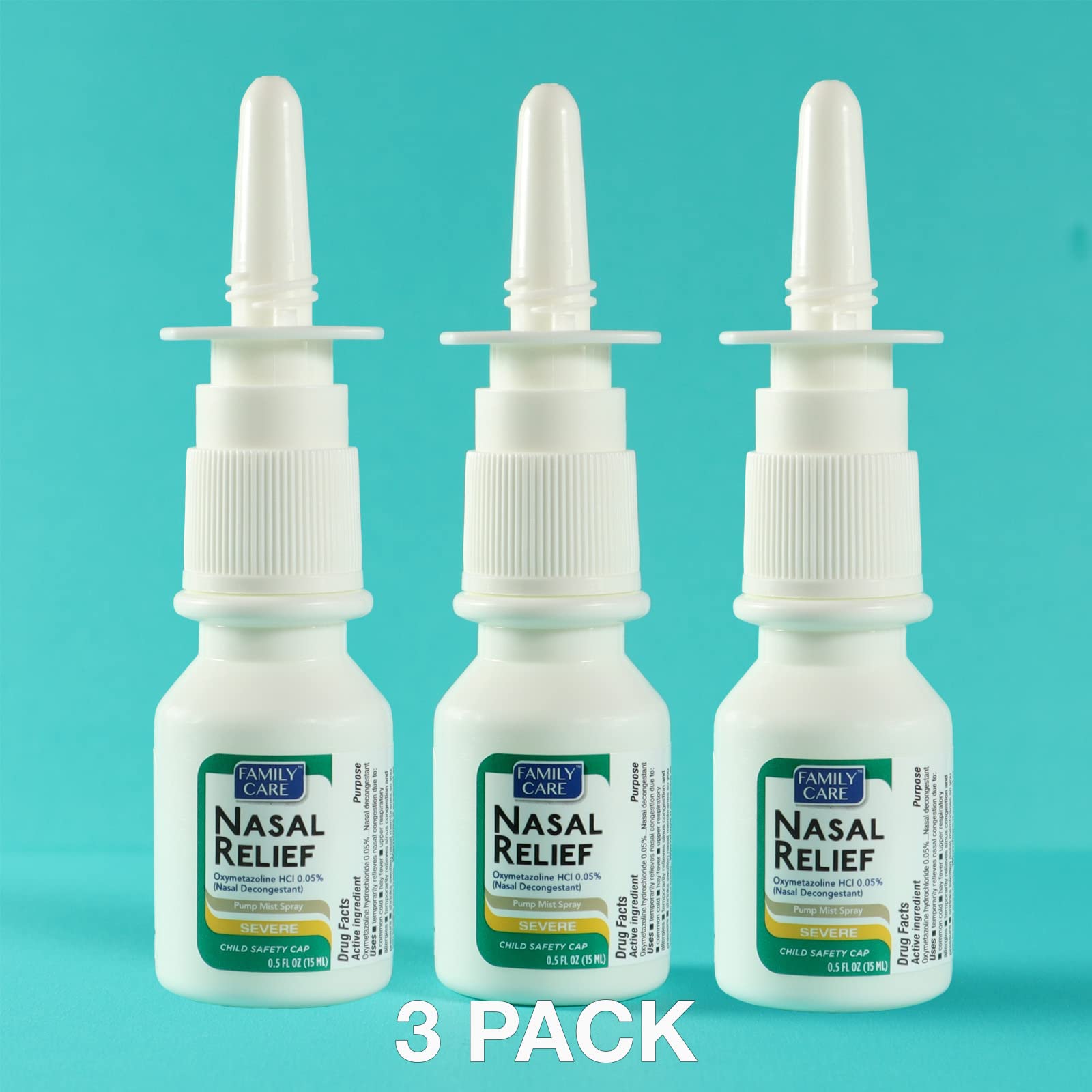 FamilyCare Nasal Relief Spray, Pump Mist, Anti-drip, Severe Congestion, (Oxymetazoline HCI) 12 Hours, 3 Pack