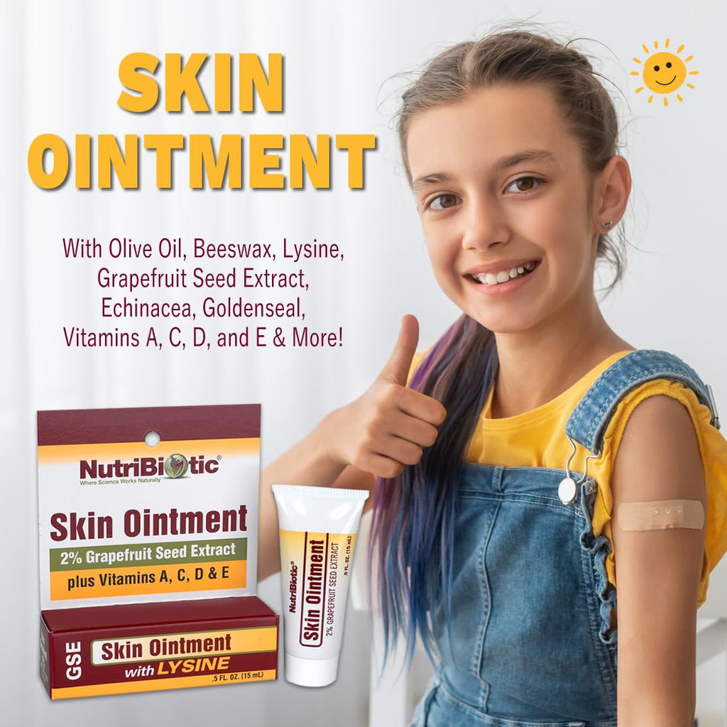 NutriBiotic - Skin Ointment .5 Fl Oz | with GSE, Lysine, Beeswax, Echinacea, Goldenseal, Vitamin E & More | for Minor Skin Irrit