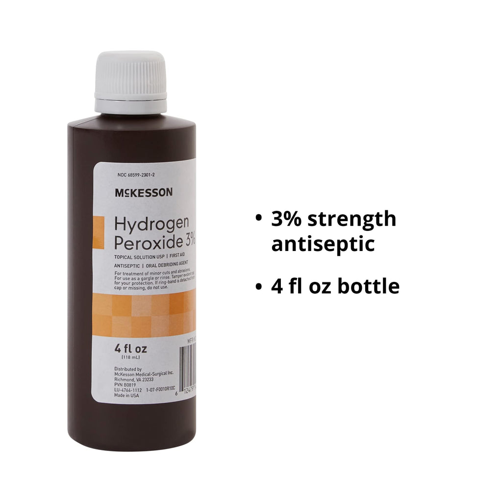McKesson Hydrogen Peroxide 3%, 4 oz [Pack of 1] Topical Solution USP, First Aid Antiseptic, Oral Debriding Agent