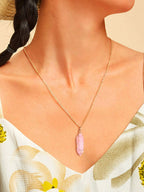 BOUTIQUELOVIN Real Rose Quartz Crystal Necklaces Gold Chain Wire Wrap Raw Stone Necklace on 20'' Chain Healing Crystal Jewlery f