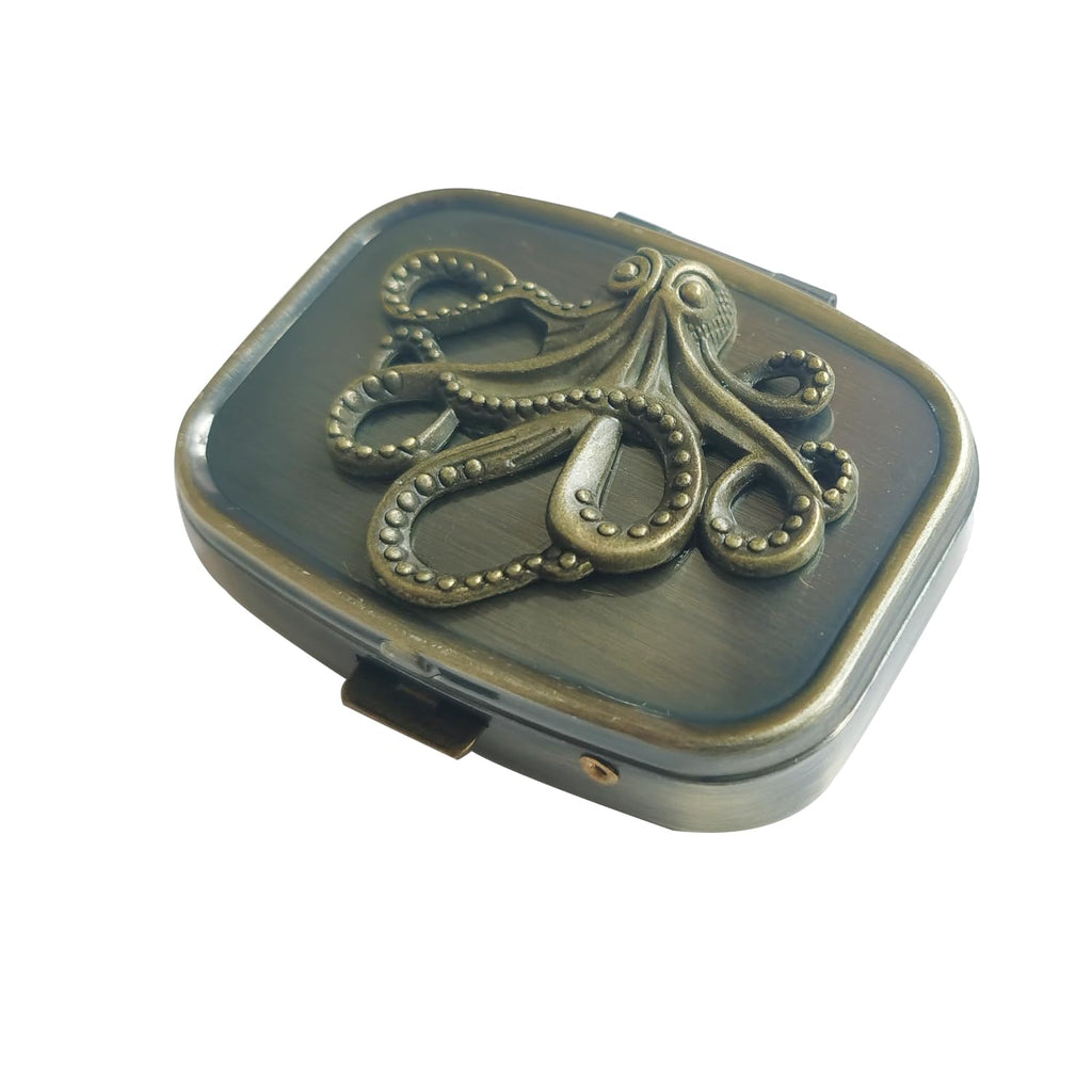 Hidad Bronze Retro Portable Travel Pill Organizer - Octopus Sign Small Pill Box for Purse or Pocket, Cute Durable Portable Mini 